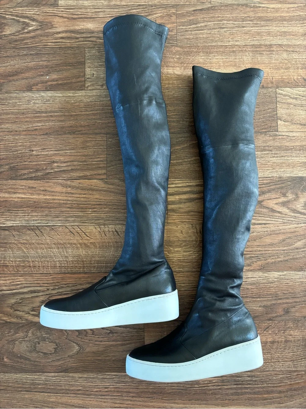Robert Clergerie Black Leather Over-the-Knee Boots with White Platform Soles